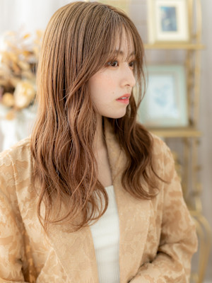 波巻きウェーブ大人ガーリーフェミニンロング　秋色