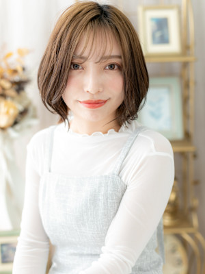 丸みフォルムオンブレ小顔くびれヘアボブルフ　オリーブカラー