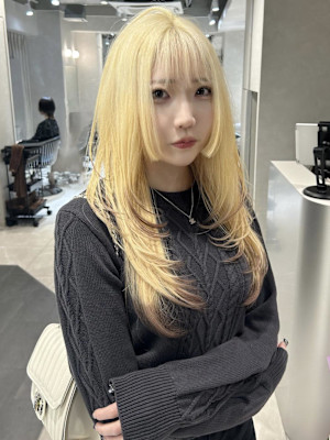 ザクザクロングレイヤー/ブロンド/エンドカラー