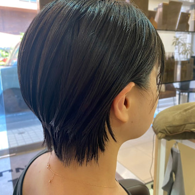 ダークオレンジブラウンショートボブ