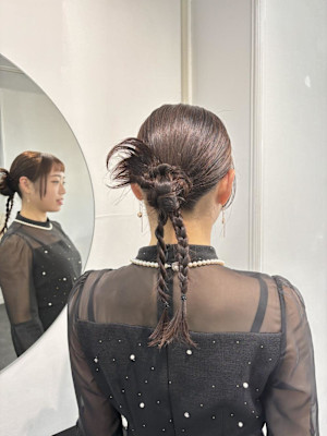 カチモリヘア/カチモリシニヨン/編み下ろし/三つ編みアレンジ