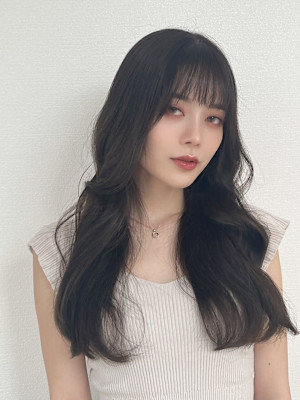 91くびレイヤーエモージュロングイメチェンフルバング巻き髪