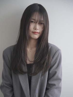 91くびレイヤーロングエモージュイメチェンフルバングカット