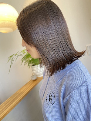 黒髪/ボブルフ/ネビージュ/小顔/ワンレン/水戸/髪質改善/