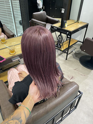 切りっぱなしボブ エアリーロング 美髪ピンクブラウン