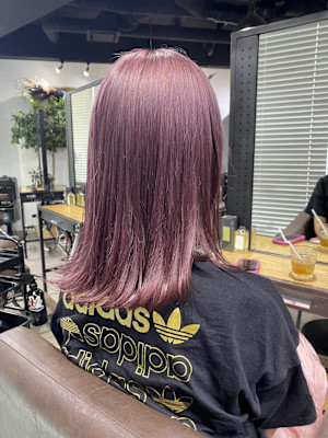 切りっぱなしボブ エアリーロング 美髪ピンクブラウン