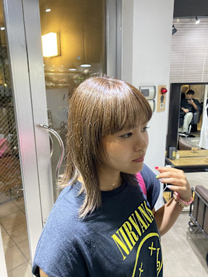 切りっぱなしボブ エアリーロング 美髪ピンクブラウン