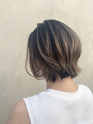 黒髪/ボブルフ/ネビージュ/小顔/ワンレン/水戸/髪質改善/