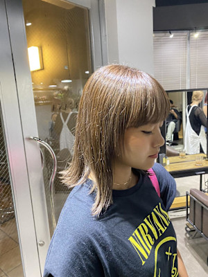 切りっぱなしボブ エアリーロング 美髪ピンクブラウン