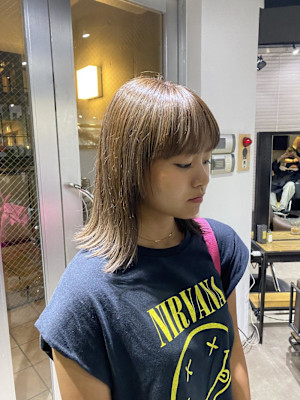 切りっぱなしボブ エアリーロング 美髪ピンクブラウン