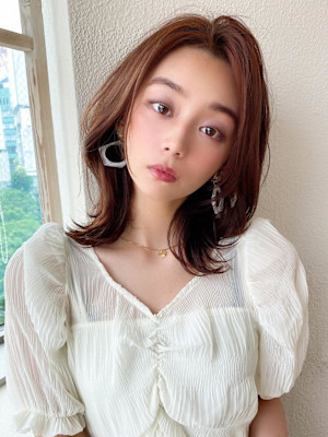 30代/40/小顔ヘア/前髪/アンブレラカラー/こなれミディ