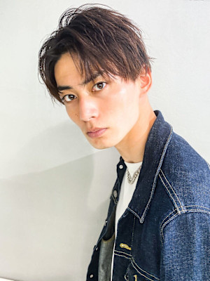 大人男性ナチュラルパーマビジカジ清潔感アッシュブラック