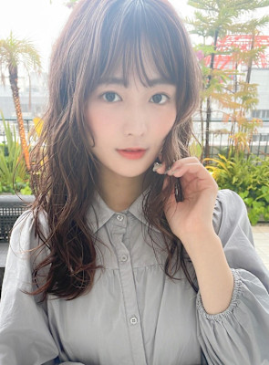 ★前髪アンブレラカラーこなれミディイメチェンウェーブベージュ