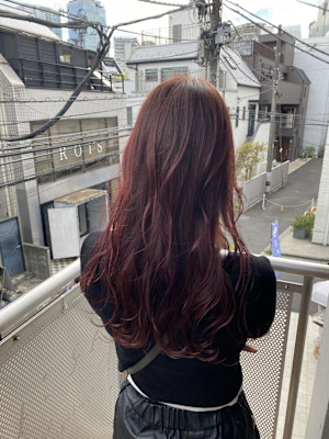 切りっぱなしボブ エアリーロング 美髪ピンクブラウン