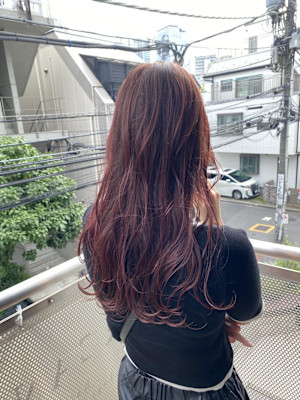 切りっぱなしボブ エアリーロング 美髪ピンクブラウン