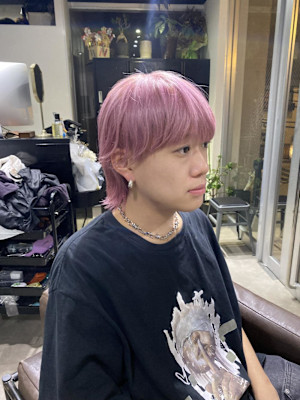 切りっぱなしボブ エアリーロング 美髪ピンクブラウン