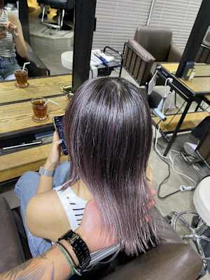 切りっぱなしボブ エアリーロング 美髪ピンクブラウン