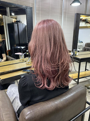 切りっぱなしボブ エアリーロング 美髪ピンクブラウン