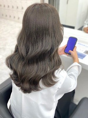 モカグレージュ　透明感カラー　韓国風ヘア　ブリーチなしカラー