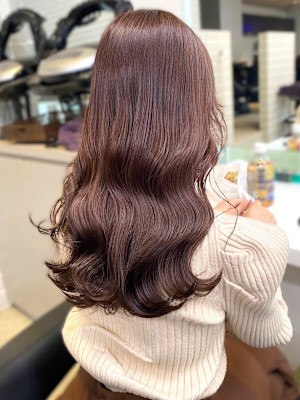 チェリーブラウン　透明感カラー　ブリーチなしカラー　ツヤ髪