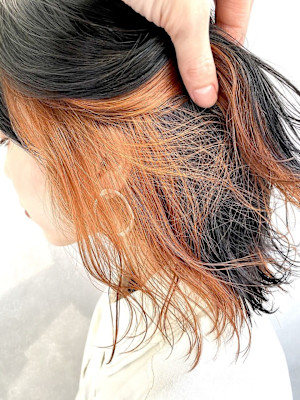 ブリーチインナーカラーオレンジミディ/keshiki 大名 