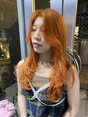 切りっぱなしボブ エアリーロング 美髪ピンクブラウン