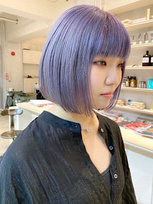 ダブルカラー　前髪あり　ハイトーン　ラベンダー　ブルー　ボブ