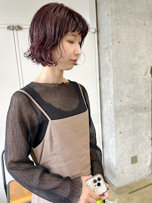 ボブパーマ×カシスピンク