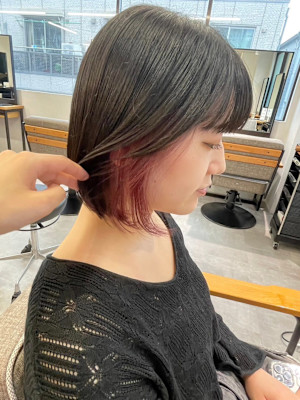 インナーカラーピンクベージュ＊大人かわいい内巻きボブ