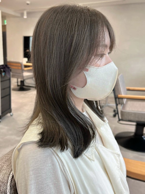 透明感カラーオリーブグレージュ＊サイドバングニュアンスカラー