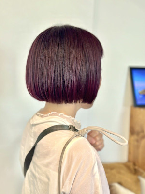 ブリーチ無しのピンクカラー♪ワンレンミニボブ