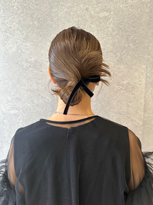 三軒茶屋_ヘアアレンジ_ヘアセット_タイト_お団子_リボン