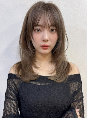 レイヤーカット/レイヤーロング/韓国/ブラウンベージュ