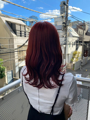 切りっぱなしボブ エアリーロング 美髪ピンクブラウン