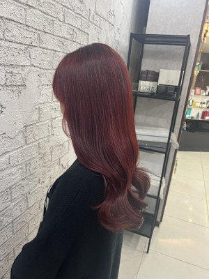秋カラーブリーチなしボルドーカラー池袋
