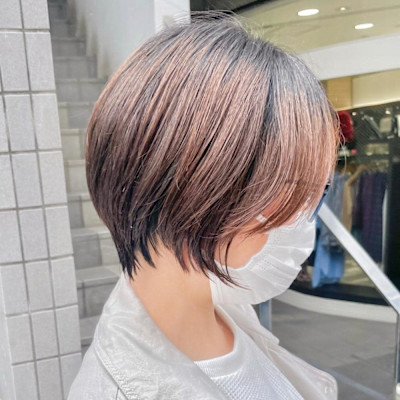 丸みくびれショート×前髪あり×大人ヘア×秋カラー×横浜