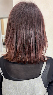 外はねボブ/ピンクブラウン/くびれボブ/ミディアムヘア