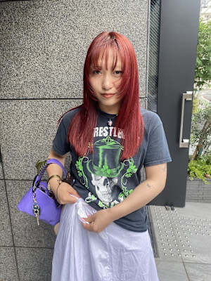 暖色カラー/ロングレイヤー/レイヤー/レッド/ピンク