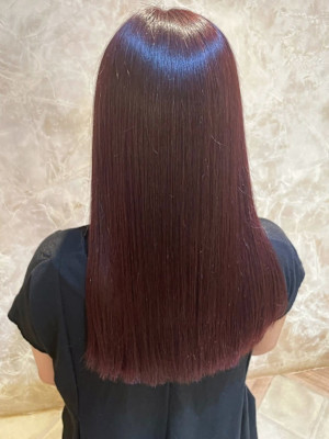 バイオレットカラー　ベージュ　暖色系カラー　セミロング　