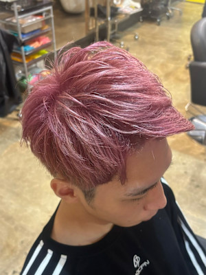 メンズショートカットツーブロックブリーチペールピンクカラー