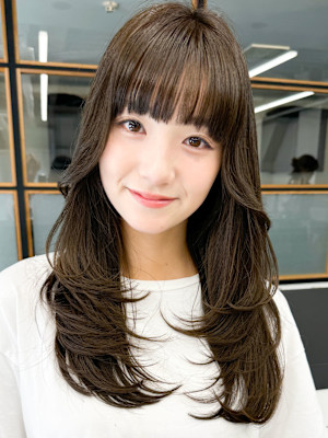 韓国美髪レイヤーロングくびれワンカールハッシュカットレイヤー