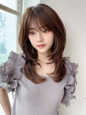 前髪/ネビージュ/ボブルフ/レイヤーカット/黒髪/結べるボブ