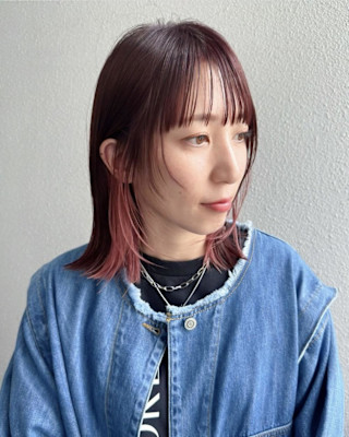 ウルフマッシュ耳かけボブシャギーボブピンクヘアー