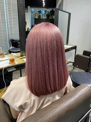 切りっぱなしボブ エアリーロング 美髪ピンクブラウン