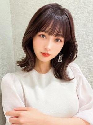 前髪/ネビージュ/ボブルフ/レイヤーカット/黒髪/結べるボブ