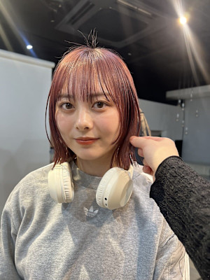 抜け感切りっぱなしボブ×チェリーレッド♪