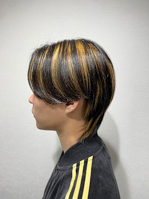 センターパートマッシュウルフ×デザインハイライト