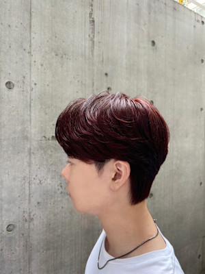 ブリーチなしレッドカラー 韓国ヘア 原宿 表参道 メンズ