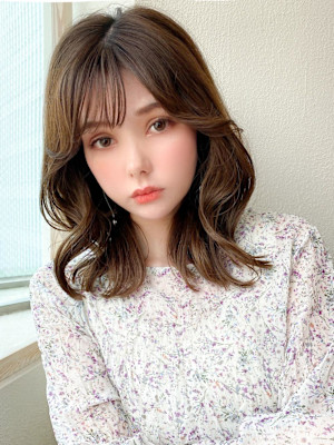 前髪/ネビージュ/ボブルフ/レイヤーカット/黒髪/結べるボブ