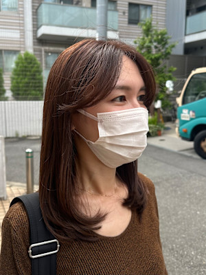 ナチュラルレイヤーカット＋秋色マロンブラウンカラー